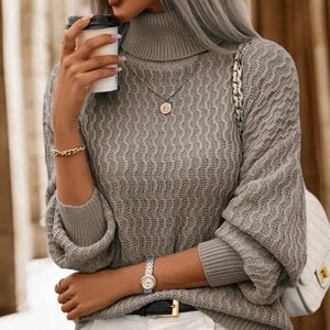 New Luxe Oversized Knit Turtleneck Sweater Top Tan Khaki